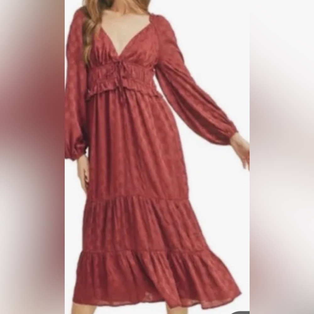 Lush Women's Satin Dot Midi Dress Smocked Empire Waist Ruffles Sz M Flirty NWOT